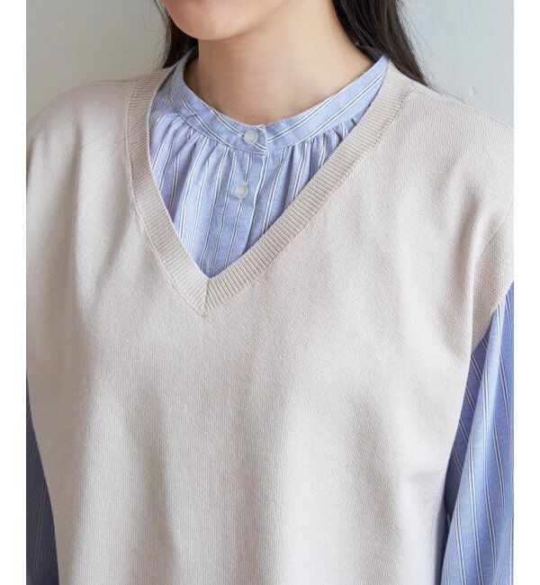 ikka「【2点セット】ニットベストシャツワンピセット」|ワンピース|