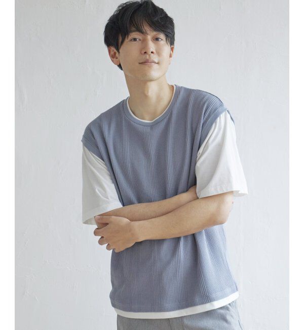 ikka「5分袖フェイクベストTシャツ」|Tシャツ・カットソー|ブルー