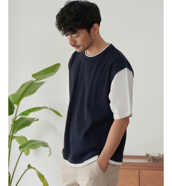 ikka「5分袖フェイクベストTシャツ」|Tシャツ・カットソー|