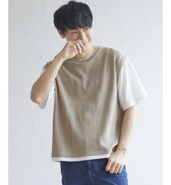 ikka「5分袖フェイクベストTシャツ」|Tシャツ・カットソー|ベージュ