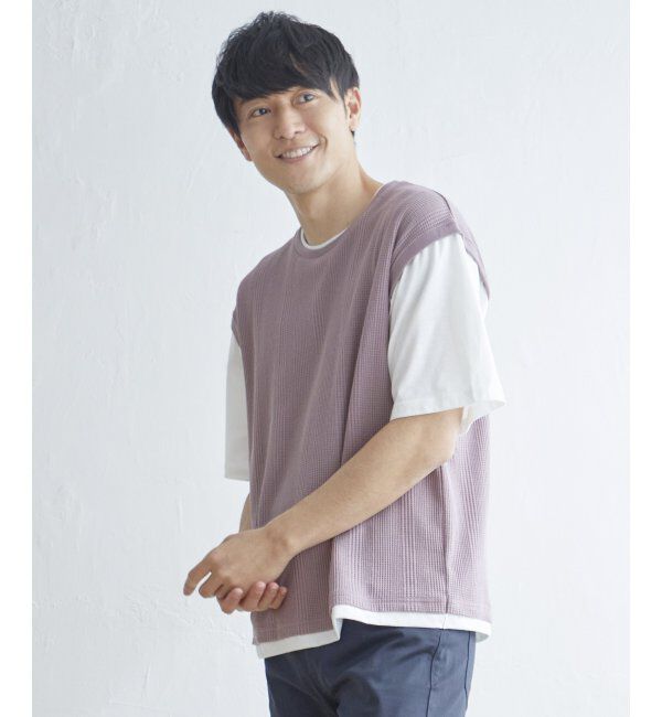 ikka「5分袖フェイクベストTシャツ」|Tシャツ・カットソー|ピンク