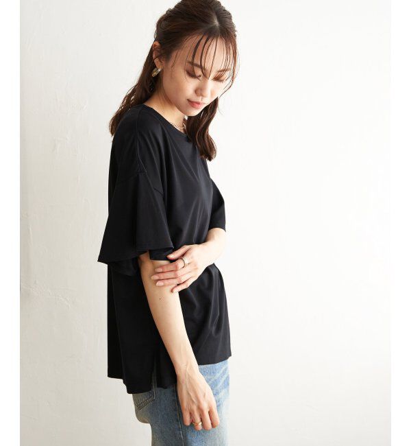 ikka「【接触冷感】さらひやフレア袖カットソー」|その他|ブラック