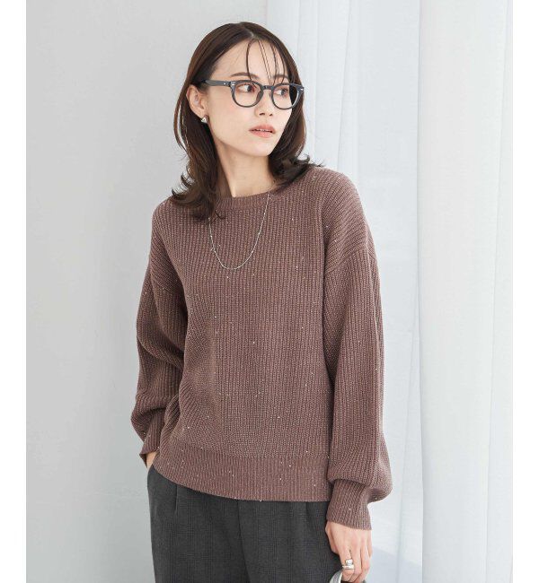 ikka「ラメスパンコールニットプルオーバー」|プルオーバー|ブラウン