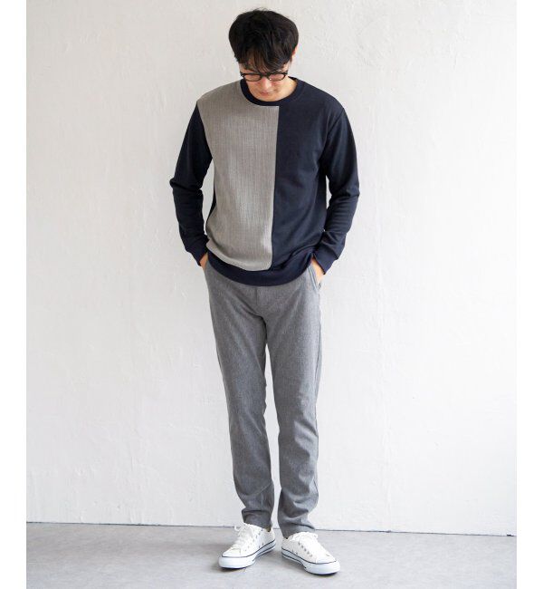 ikka「ポンチジャカードモール切り替えプルオーバー」|パーカー|