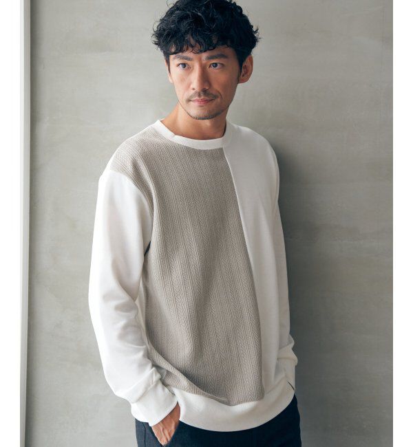 ikka「ポンチジャカードモール切り替えプルオーバー」|パーカー|