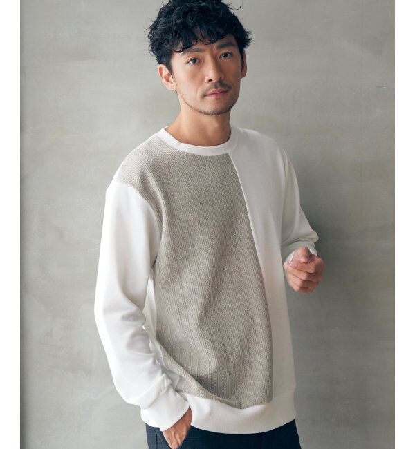 ikka「ポンチジャカードモール切り替えプルオーバー」|パーカー|