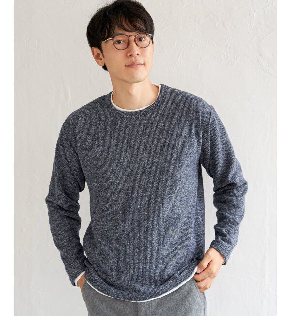 ikka「【2点セット】メランジ畦プルオーバーインナーセット」|パーカー|ネイビーブルー