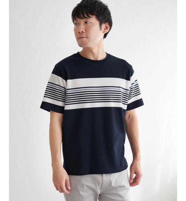 ikka「リップルパネルボーダーTシャツ」|Tシャツ・カットソー|