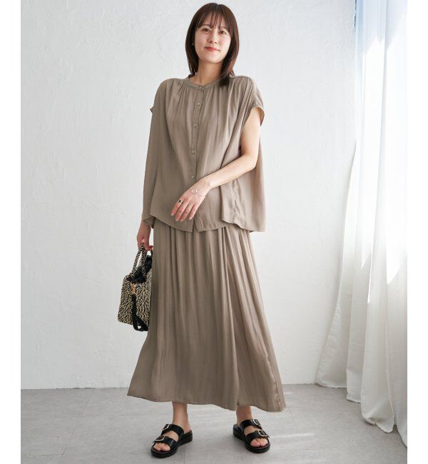 ikka「【セットアップ対応】カッセンギャザーフレンチ袖ブラウス」|シャツ・ブラウス|