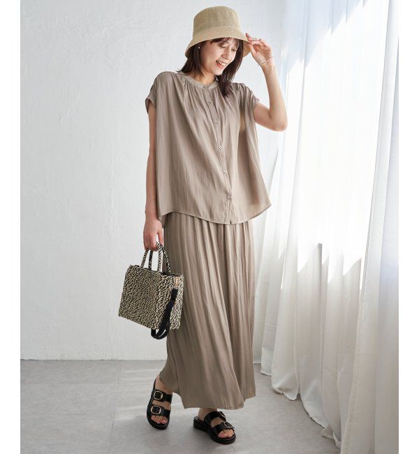 ikka「【セットアップ対応】カッセンギャザーフレンチ袖ブラウス」|シャツ・ブラウス|