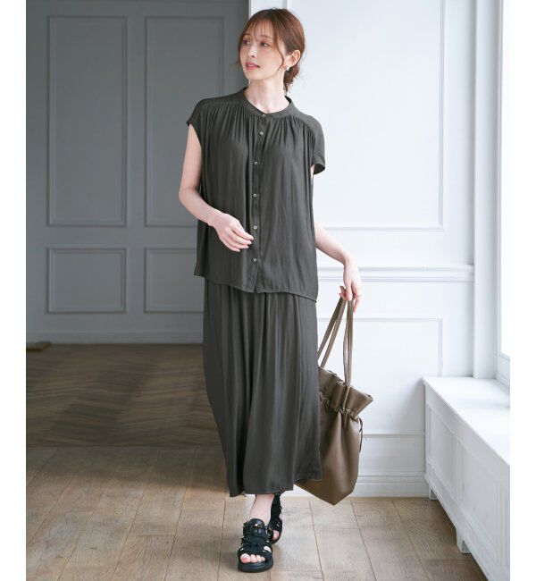 ikka「【セットアップ対応】カッセンギャザーフレンチ袖ブラウス」|シャツ・ブラウス|