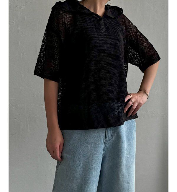 Lbc with Life「ニットメッシュパーカー」|カーディガン|ブラック