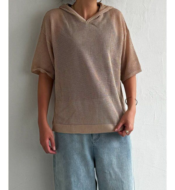 Lbc with Life「ニットメッシュパーカー」|カーディガン|ベージュ