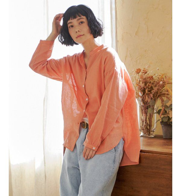 Lbc with Life「リネンコットンバンドカラーシャツ」|シャツ・ブラウス|オレンジ