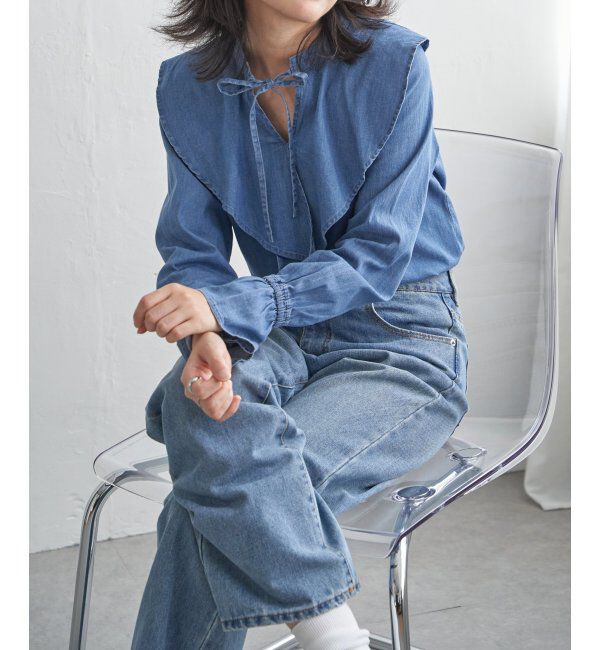 VENCE share style「デニムラッフルカラーシャツ」|シャツ・ブラウス|ブルーケイ