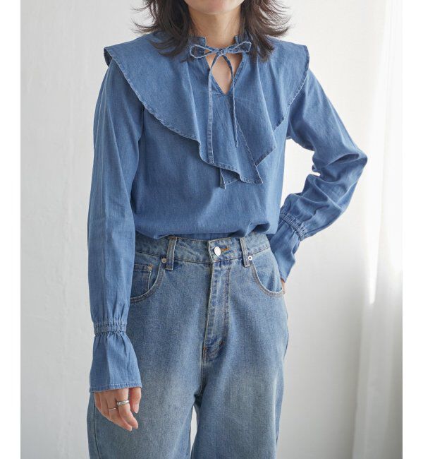 VENCE share style「デニムラッフルカラーシャツ」|シャツ・ブラウス|