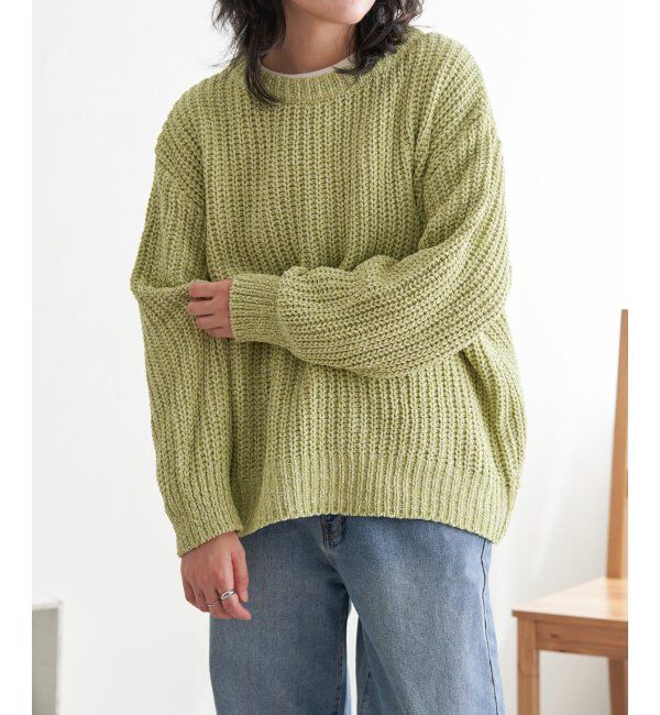 VENCE share style「片畦ミックスモールニット」|ニット・セーター|オリーブ