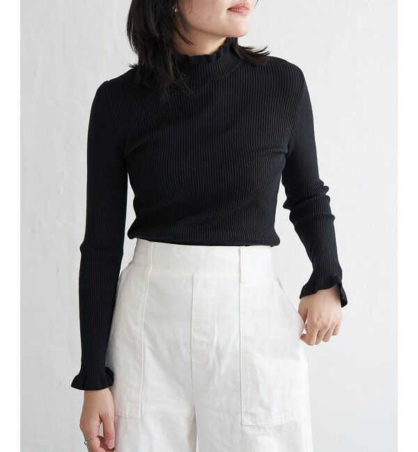 VENCE share style「12Gリブフリルネックニットプルオーバー」|タンクトップ|ブラック