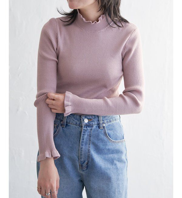 VENCE share style「12Gリブフリルネックニットプルオーバー」|タンクトップ|ピンクケイ