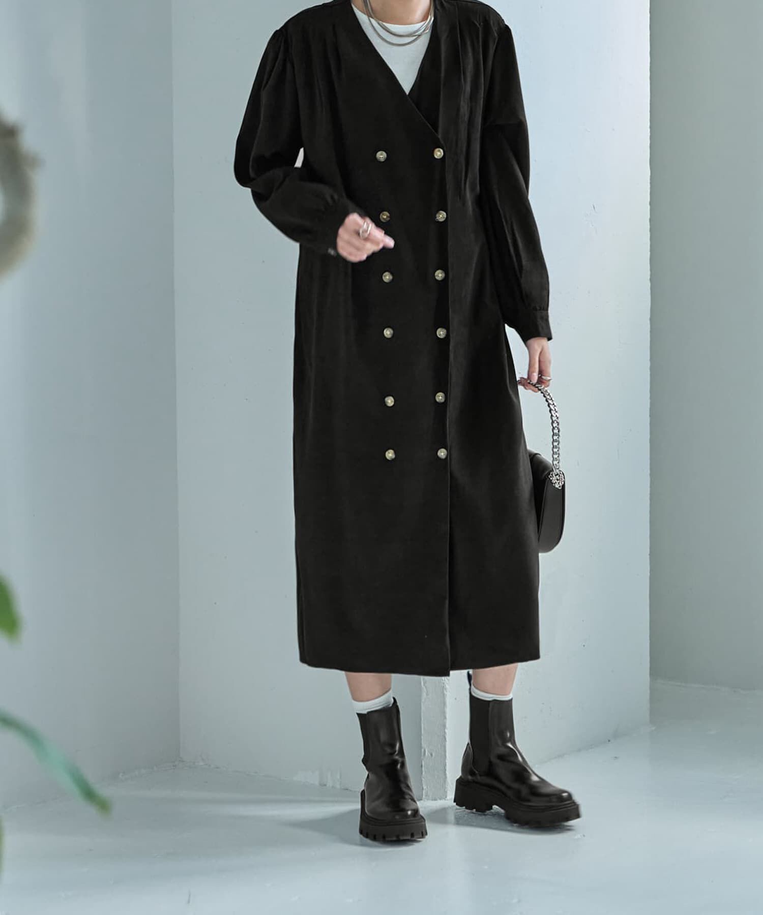 STYLE DELI「ダブル合わせVネックワンピース」|ワンピース|ブラック