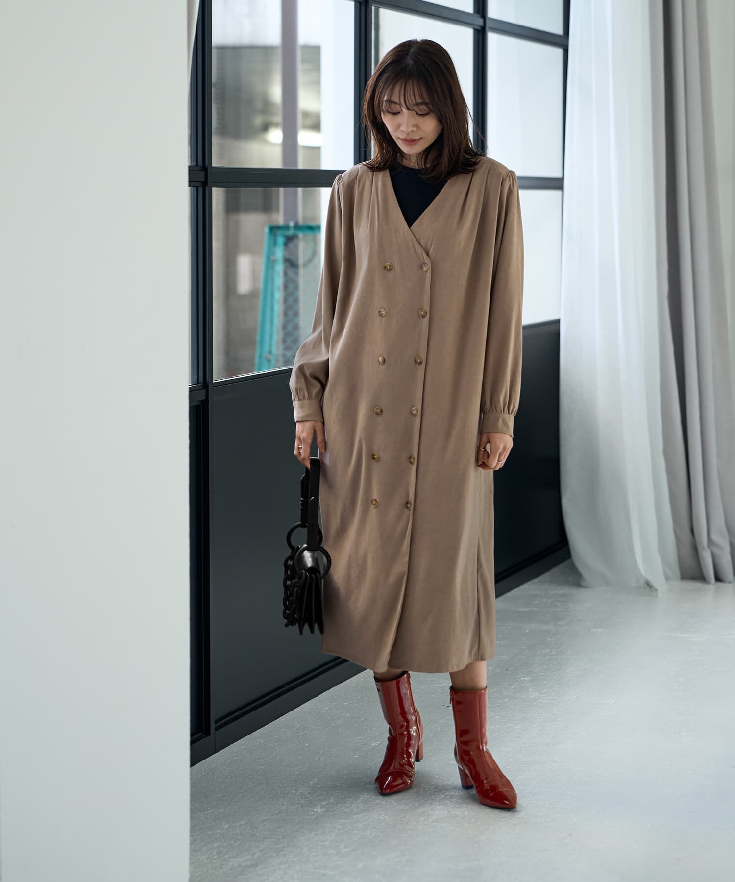 STYLE DELI「ダブル合わせVネックワンピース」|ワンピース|ベージュ