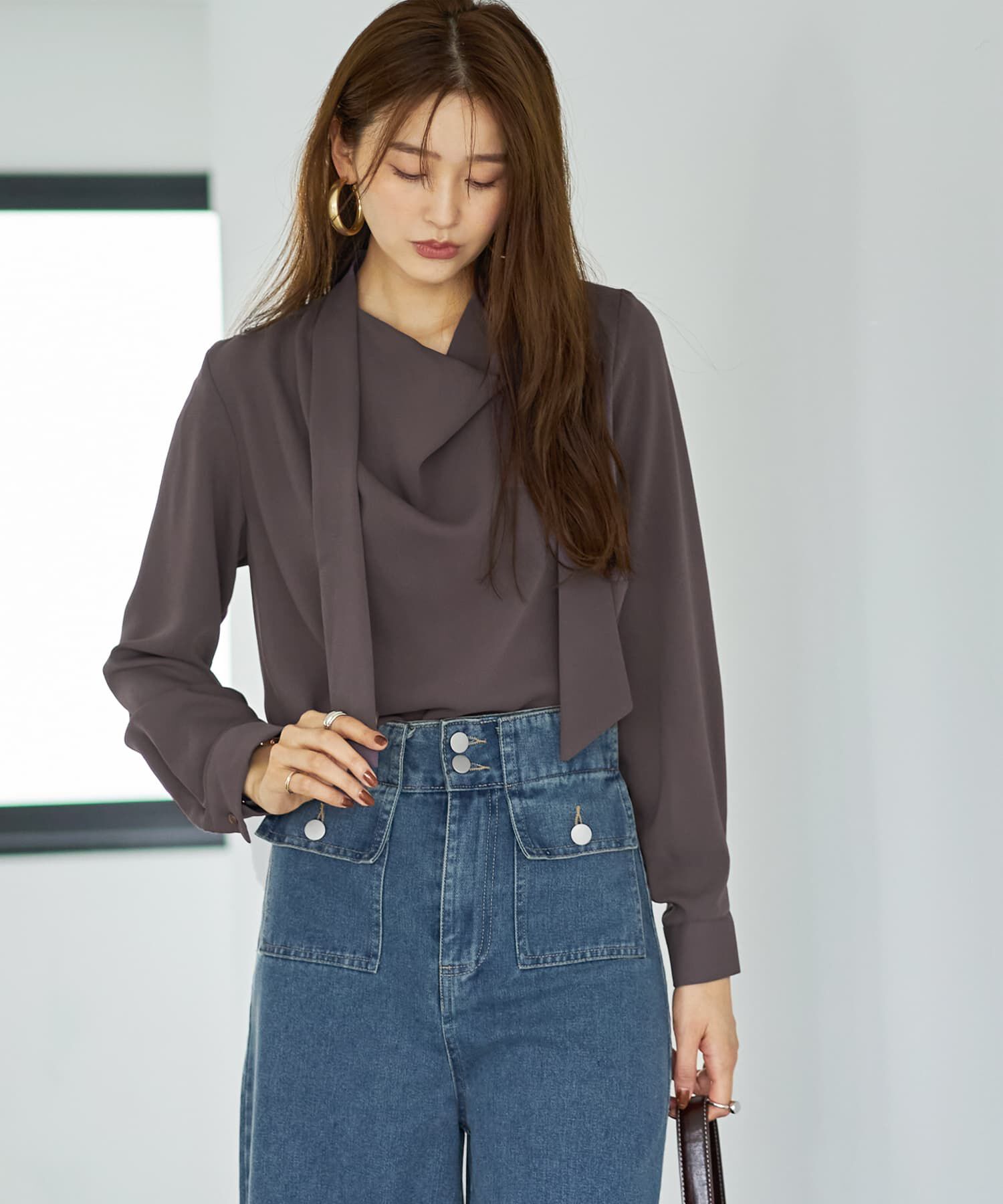 STYLE DELI「タイ付き首元ドレープブラウス」|シャツ・ブラウス|