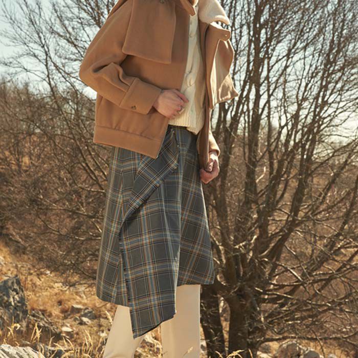 BACKYARD FAMILY「MIND フリンジチェックスカート 通販 日本製 スカート チェックスカート フリンジスカート」|スカート|