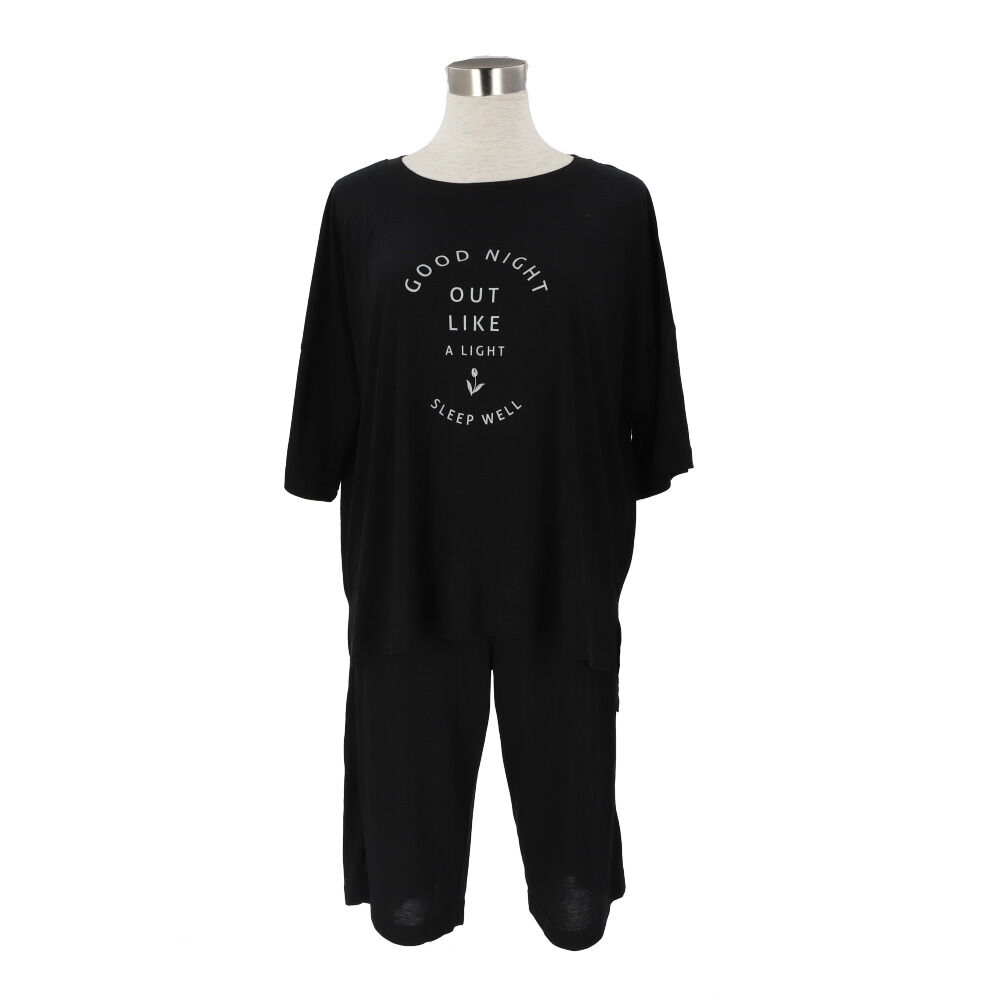 BACKYARD FAMILY「ルームウェア レディース 半袖 通販 トップス ボトムス 上下セット 涼しい 5分袖 女性 大人」|ルームウェア|ブラック1