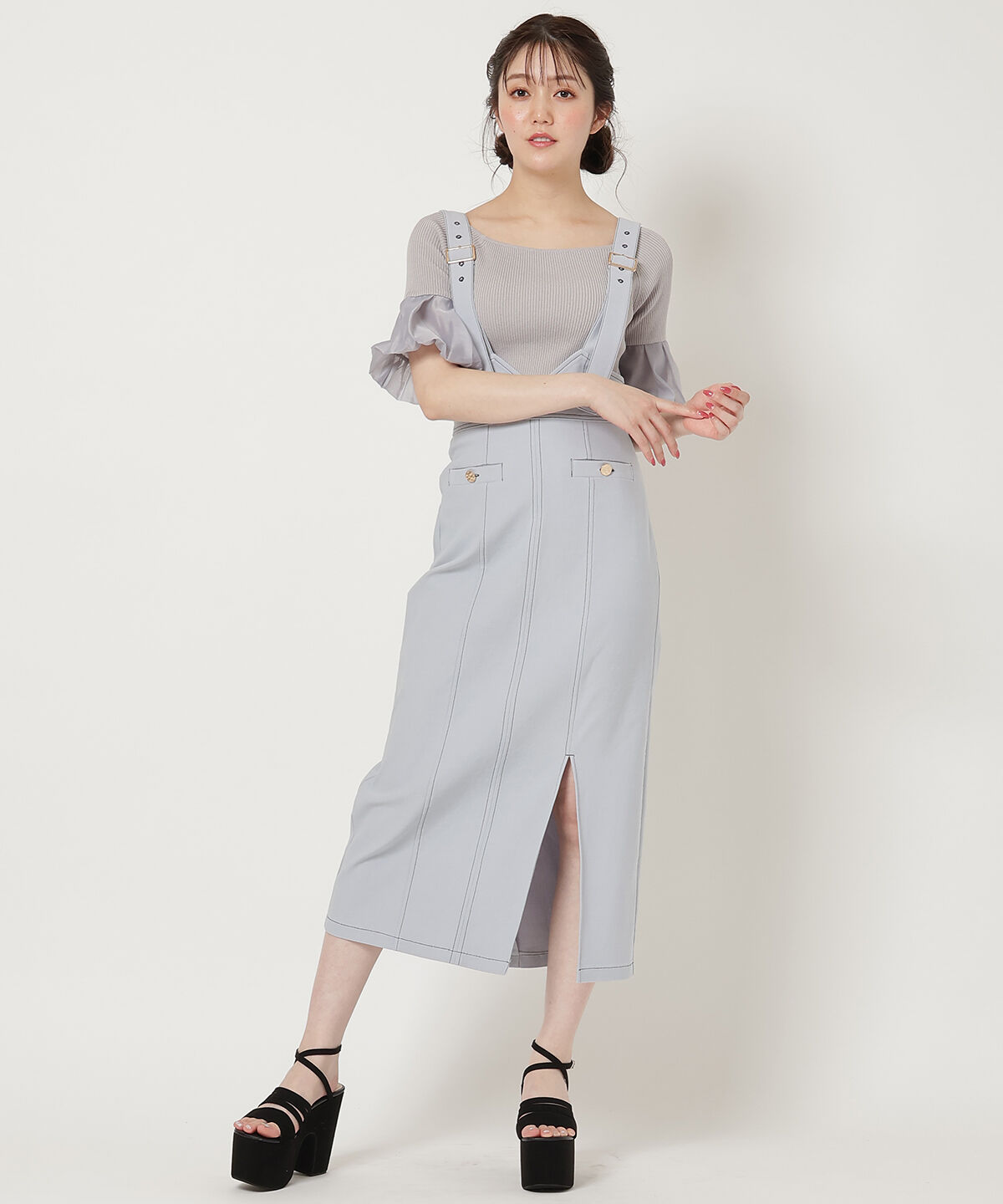 REDYAZEL「ガムストレッチサス付きタイトスカート」|タイト|サックス