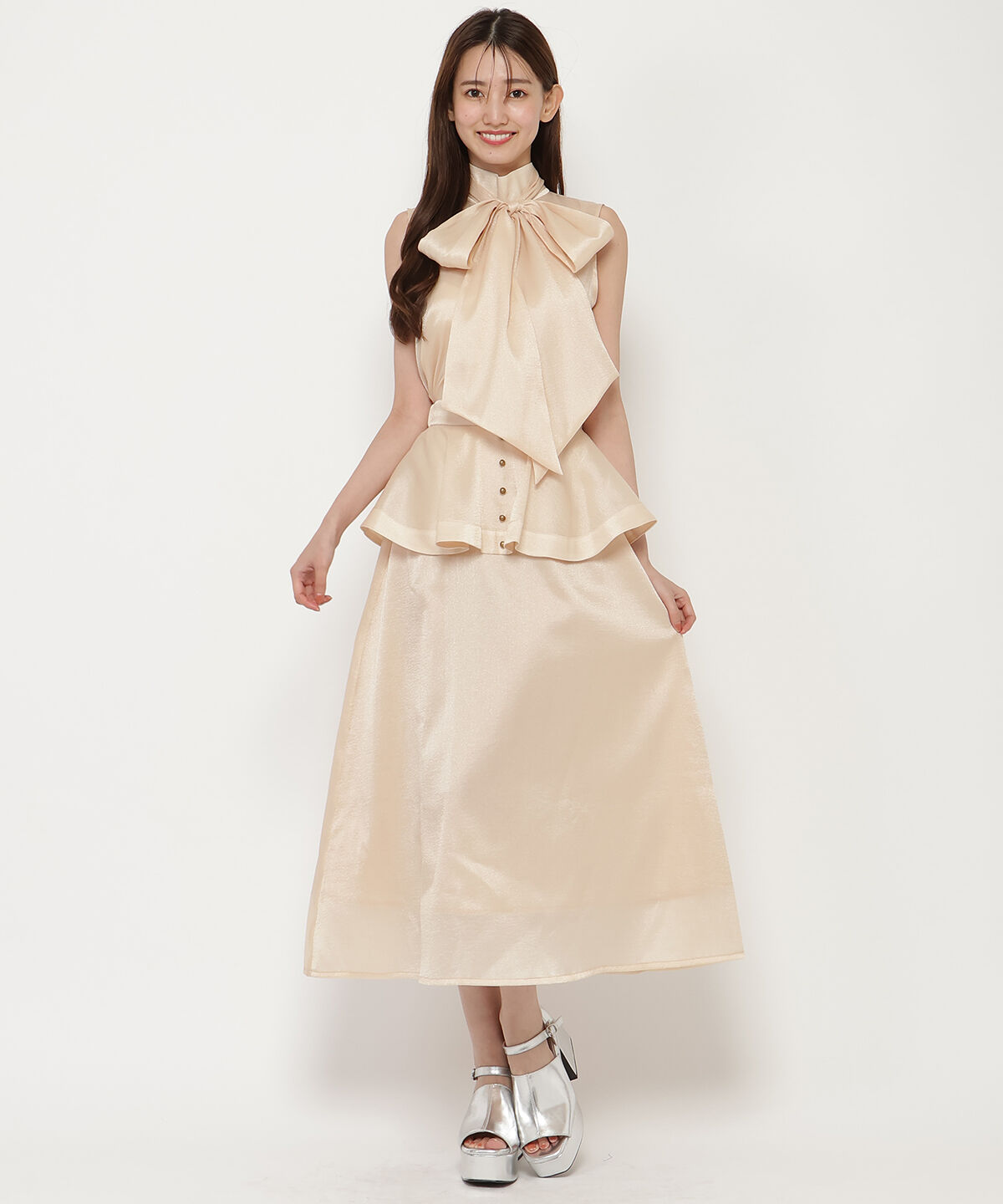 REDYAZEL「ぺプラムフレアスカート」|フレア|ベージュ