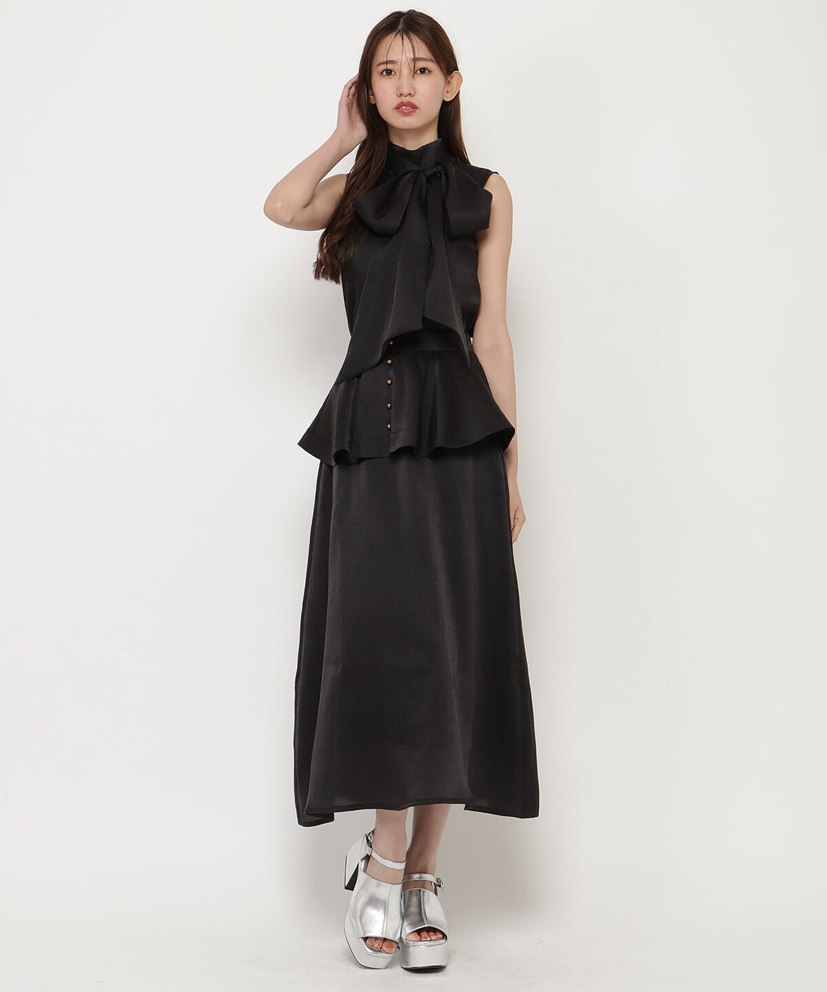 REDYAZEL「ぺプラムフレアスカート」|フレア|ブラック