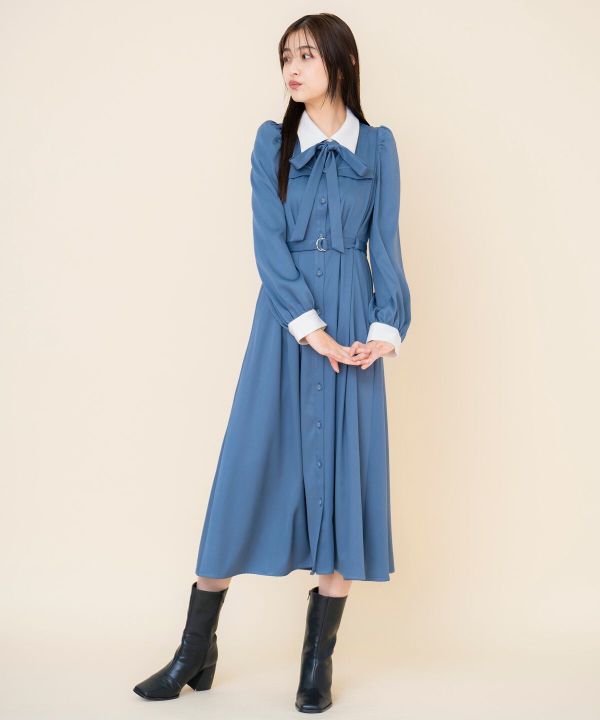 REDYAZEL「リボンタイパフスリーブワンピース」|ワンピース|