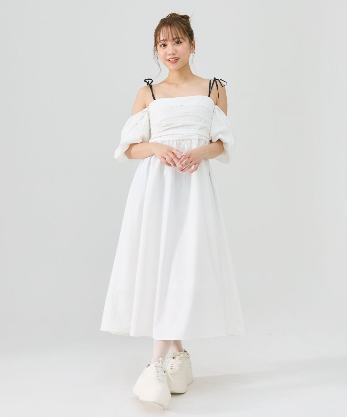 REDYAZEL「リボンショルダーオフショルロングワンピース」|ワンピース|