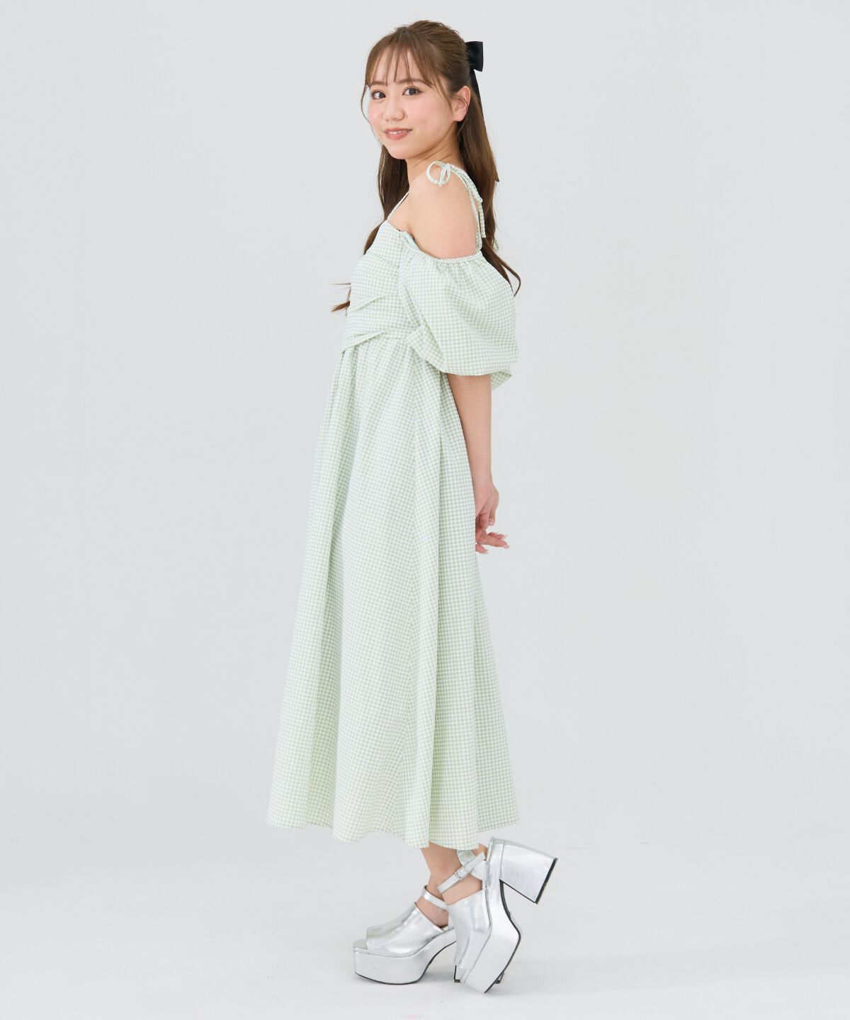 REDYAZEL「リボンショルダーオフショルロングワンピース」|ワンピース|