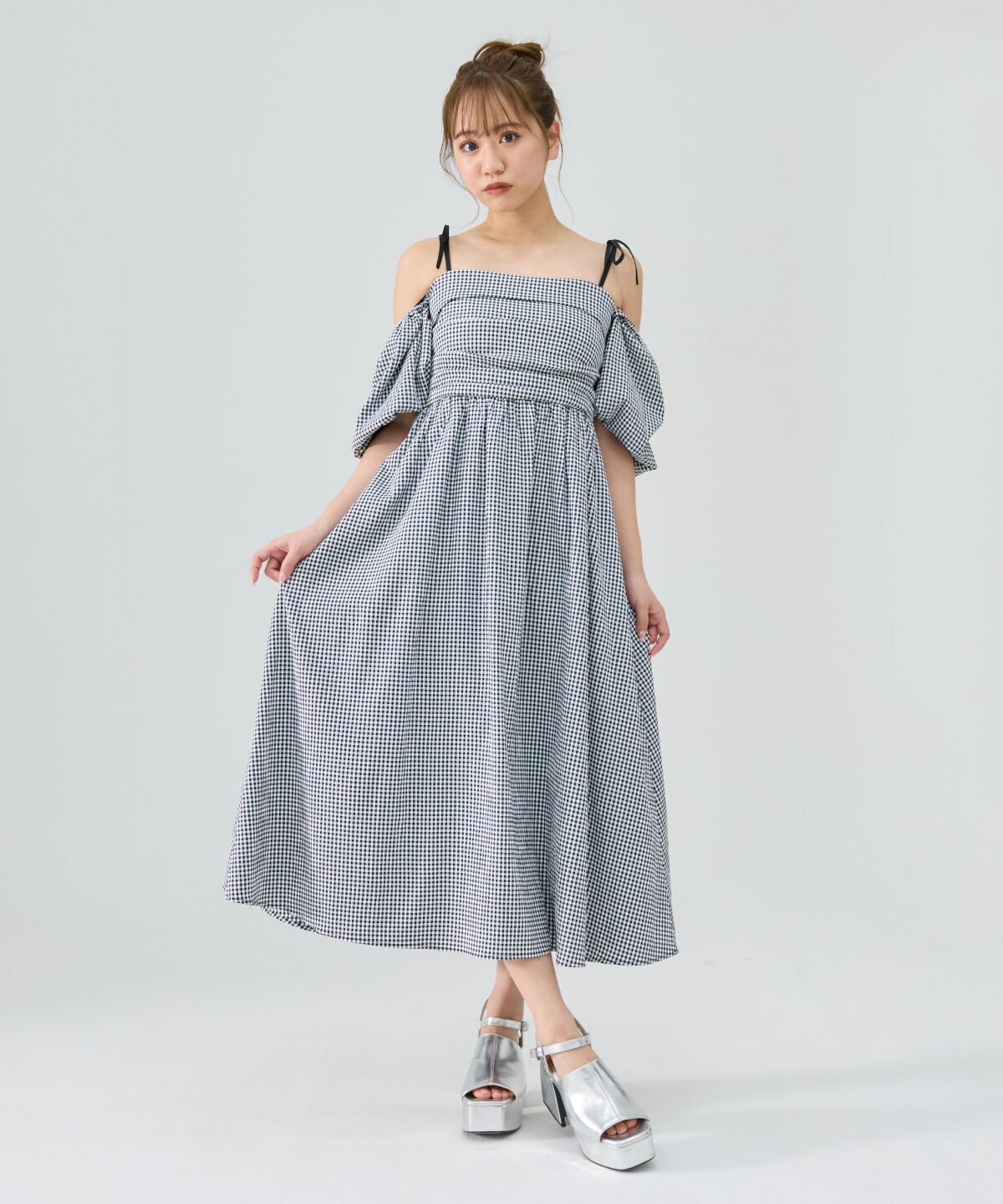 REDYAZEL「リボンショルダーオフショルロングワンピース」|ワンピース|