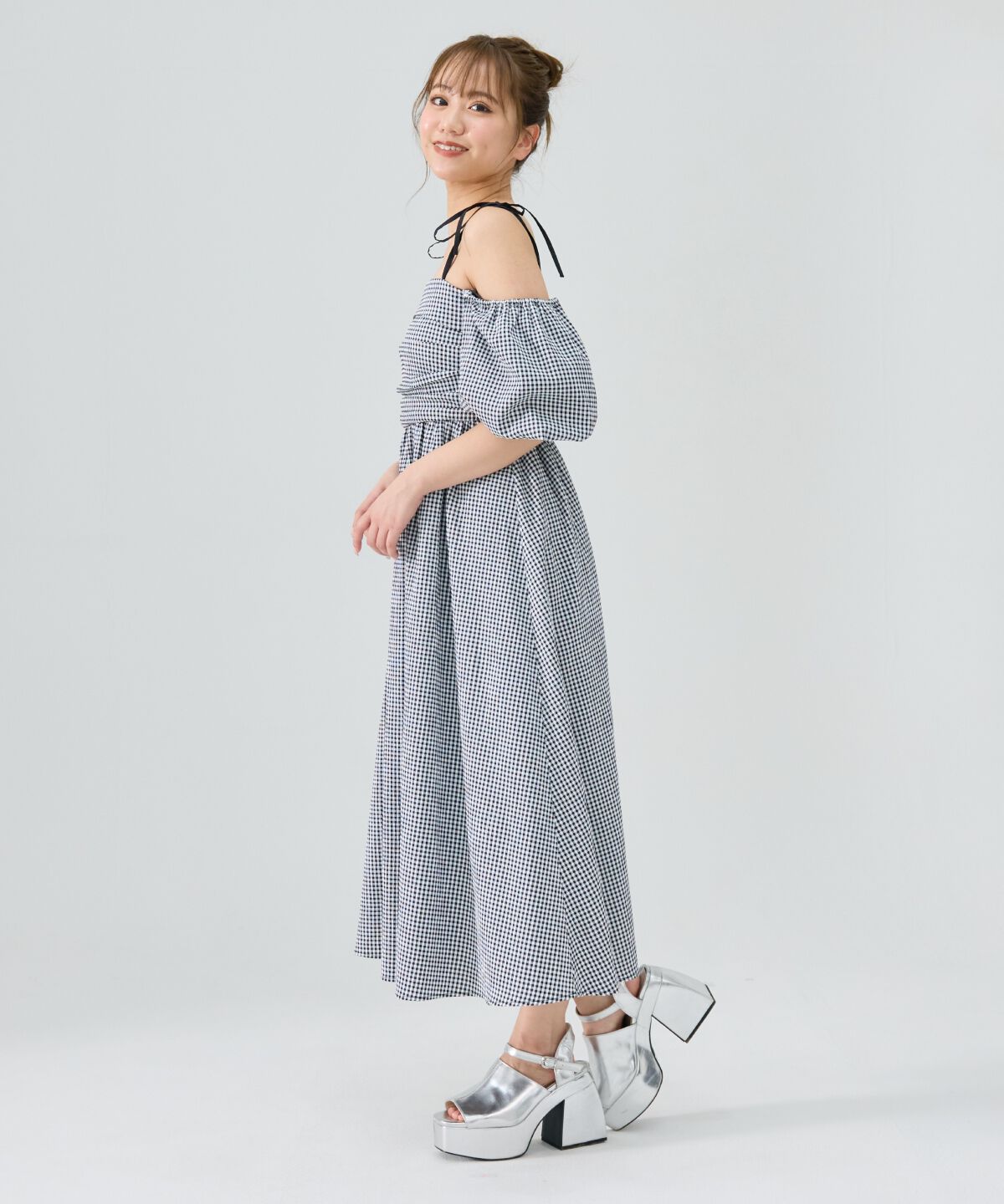 REDYAZEL「リボンショルダーオフショルロングワンピース」|ワンピース|