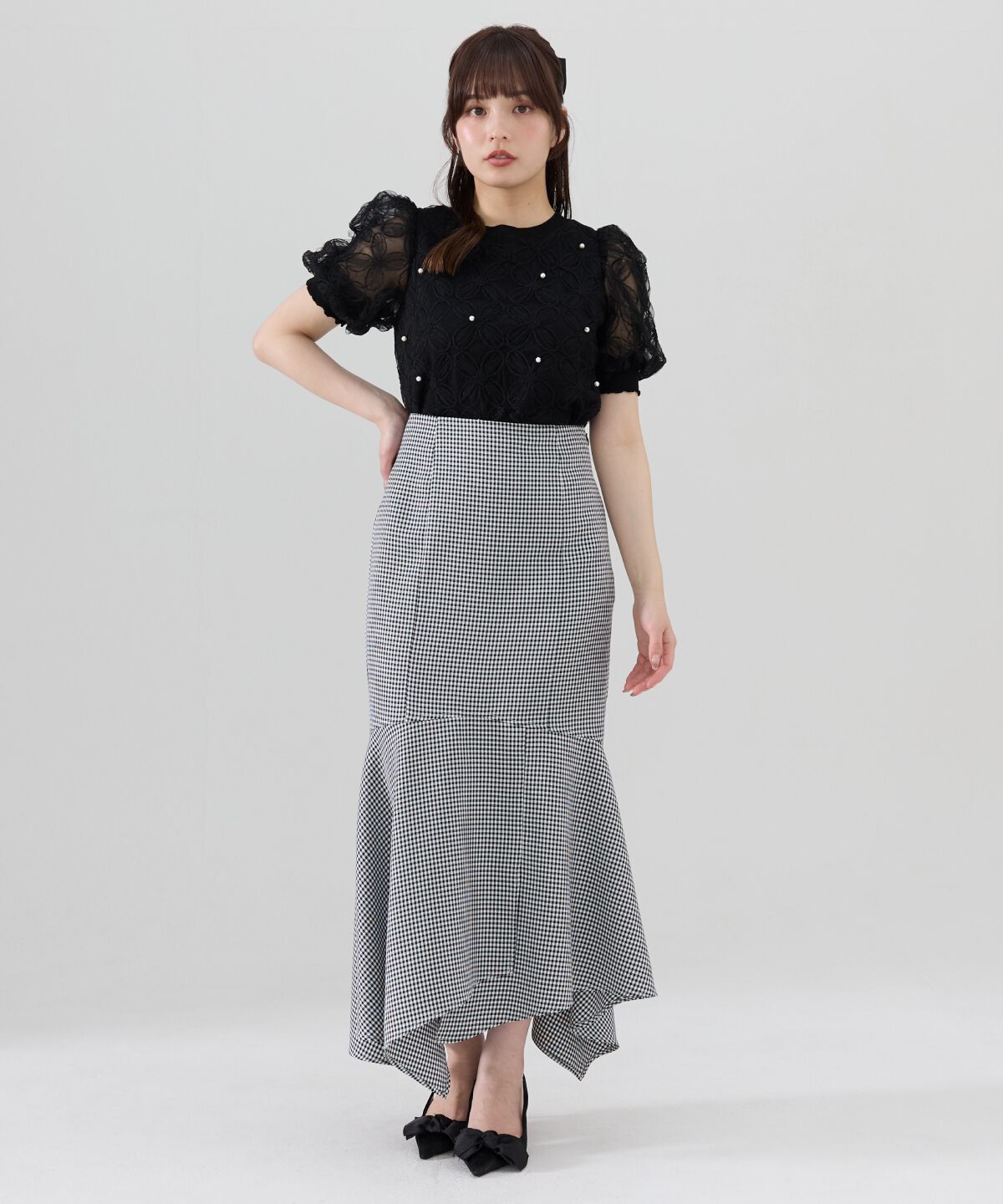 REDYAZEL「チェックマーメイドスカート」|タイト|ブラック