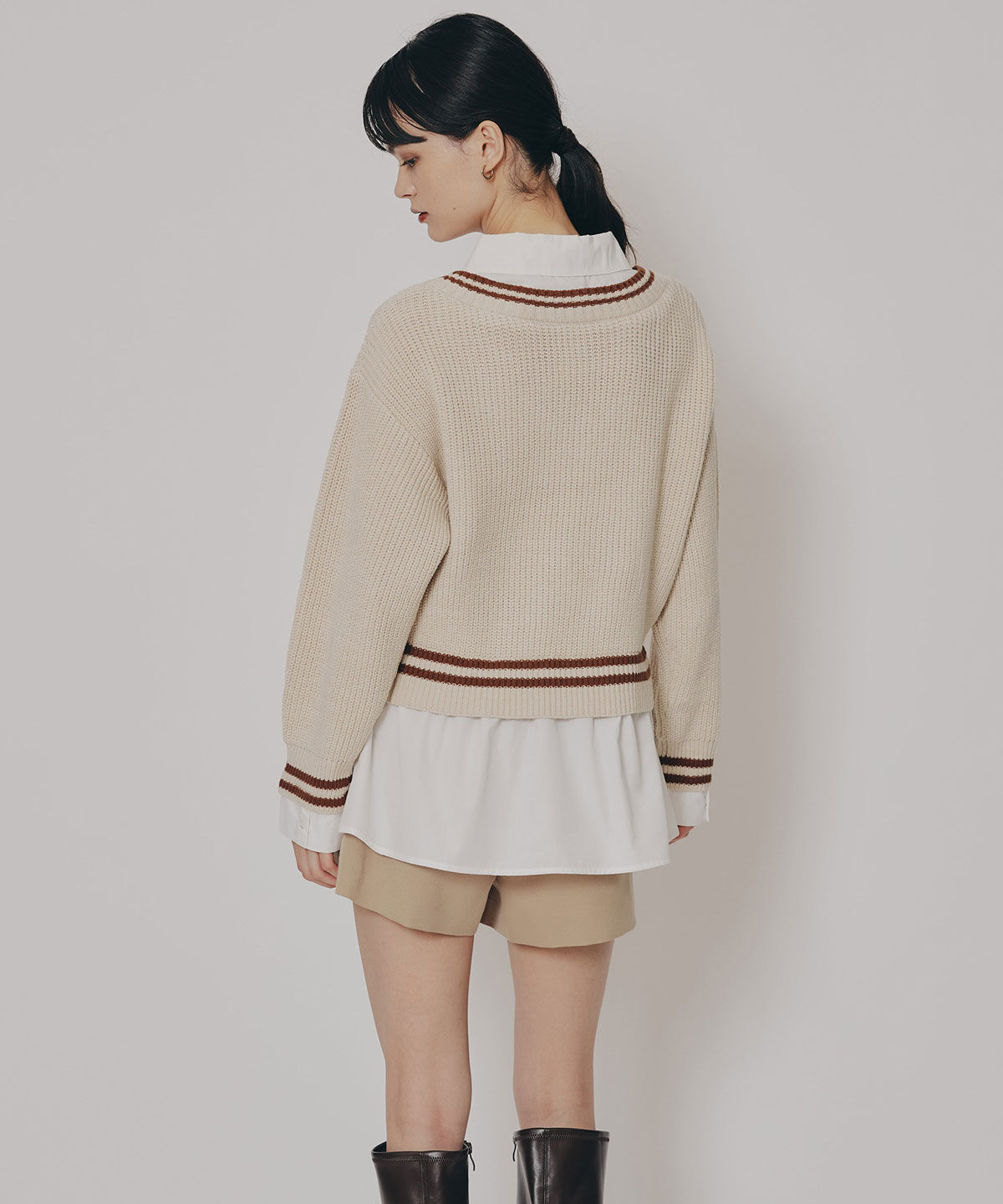 REDYAZEL「レイヤードシャツドッキングニットプルオーバー」|ニット・セーター|