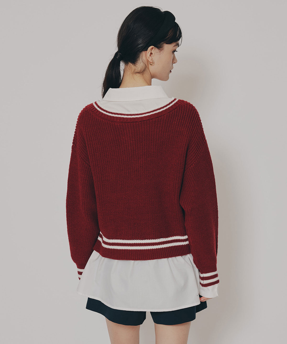 REDYAZEL「レイヤードシャツドッキングニットプルオーバー」|ニット・セーター|