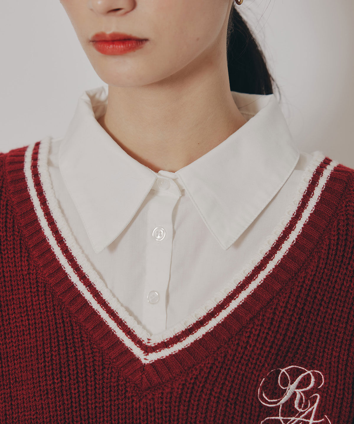 REDYAZEL「レイヤードシャツドッキングニットプルオーバー」|ニット・セーター|