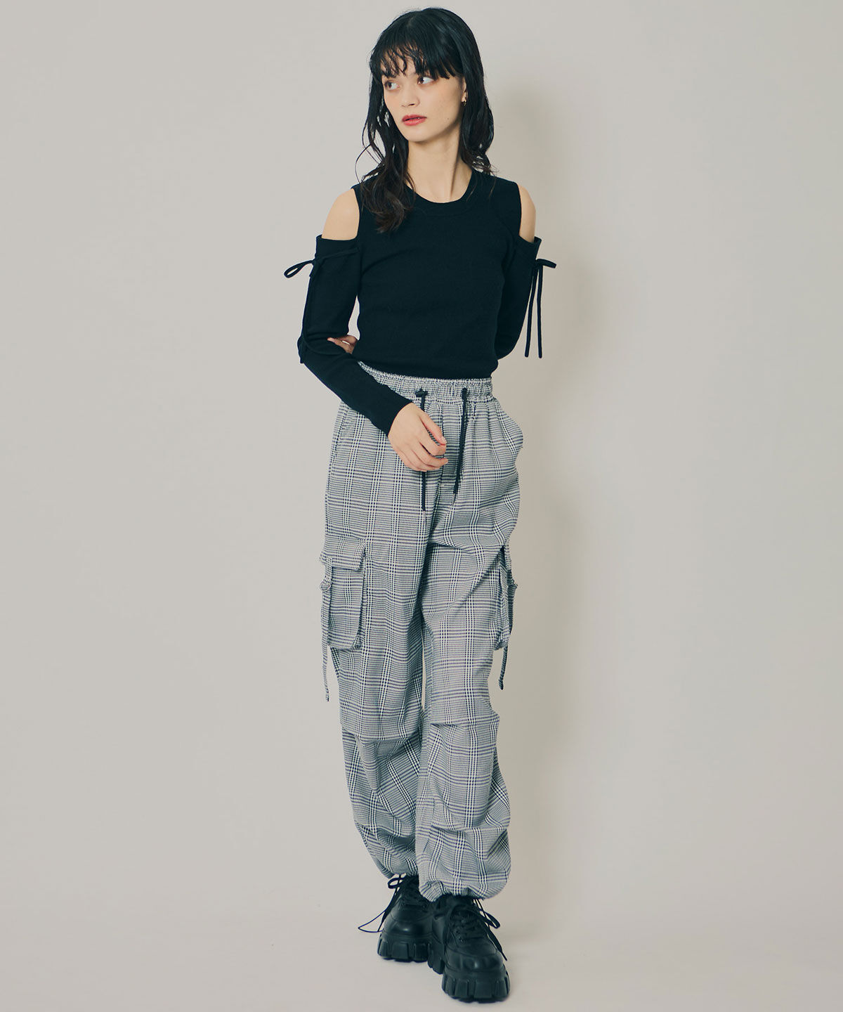 REDYAZEL「リボンオフショルダーニットトップス」|ニット・セーター|