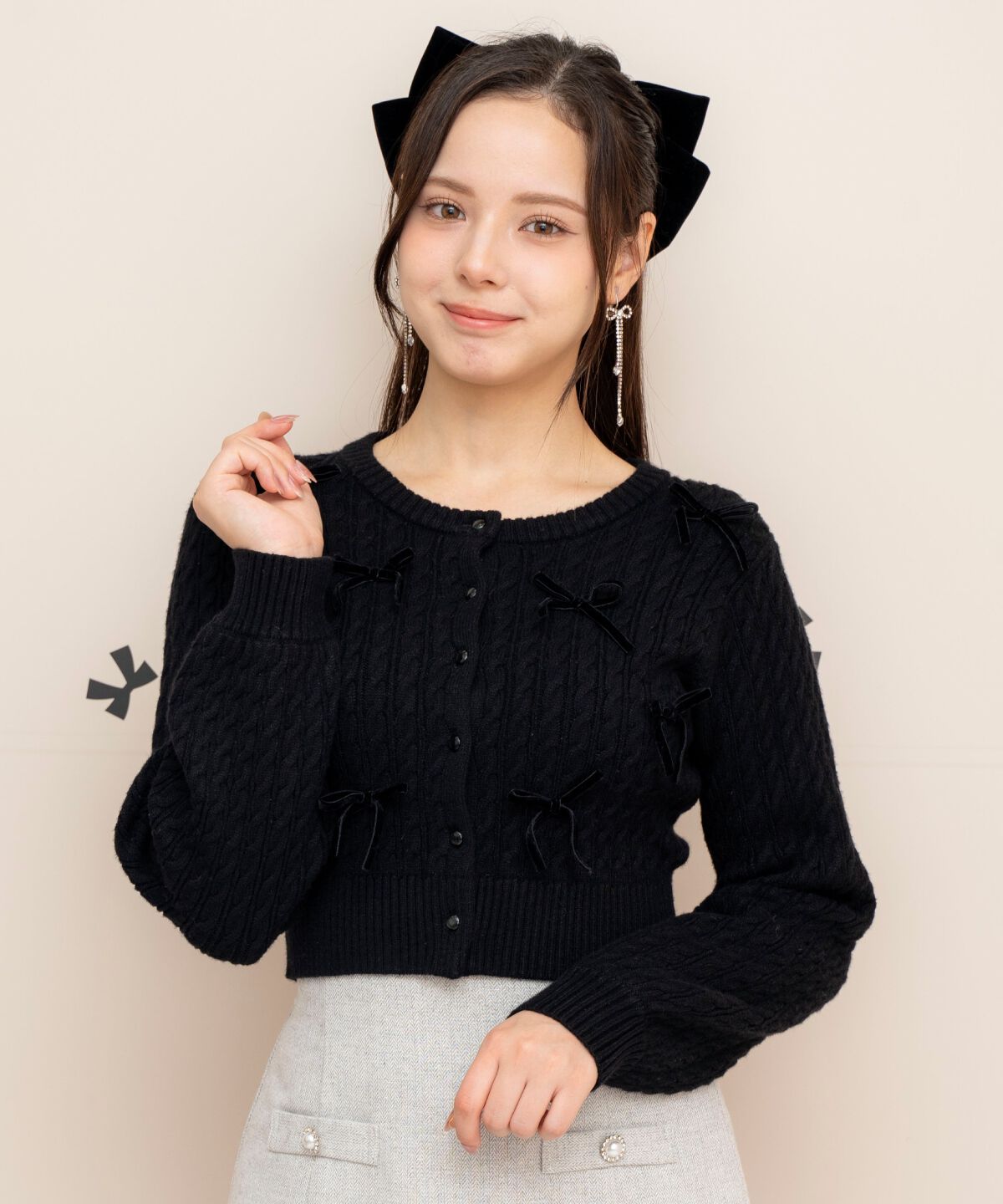 WILLSELECTION「メニーリボンケーブルカーディガン」|カーディガン|ブラック