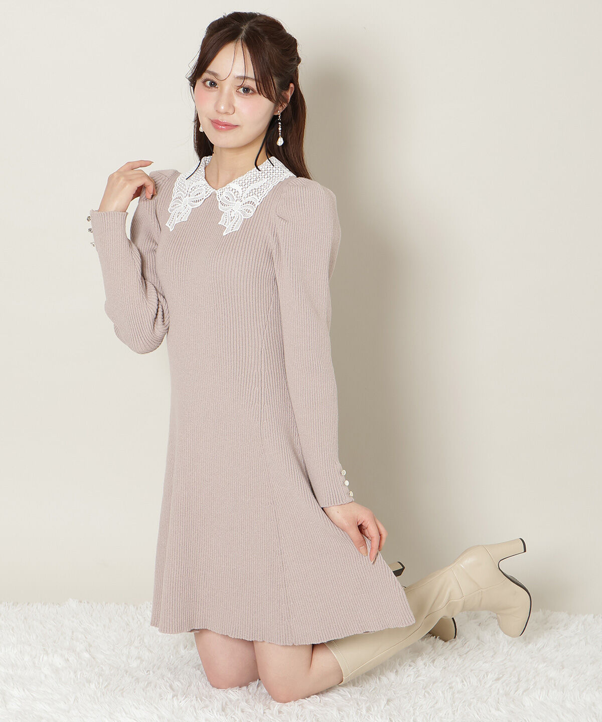 WILLSELECTION「リボンレースカラーニットワンピース」|ワンピース|