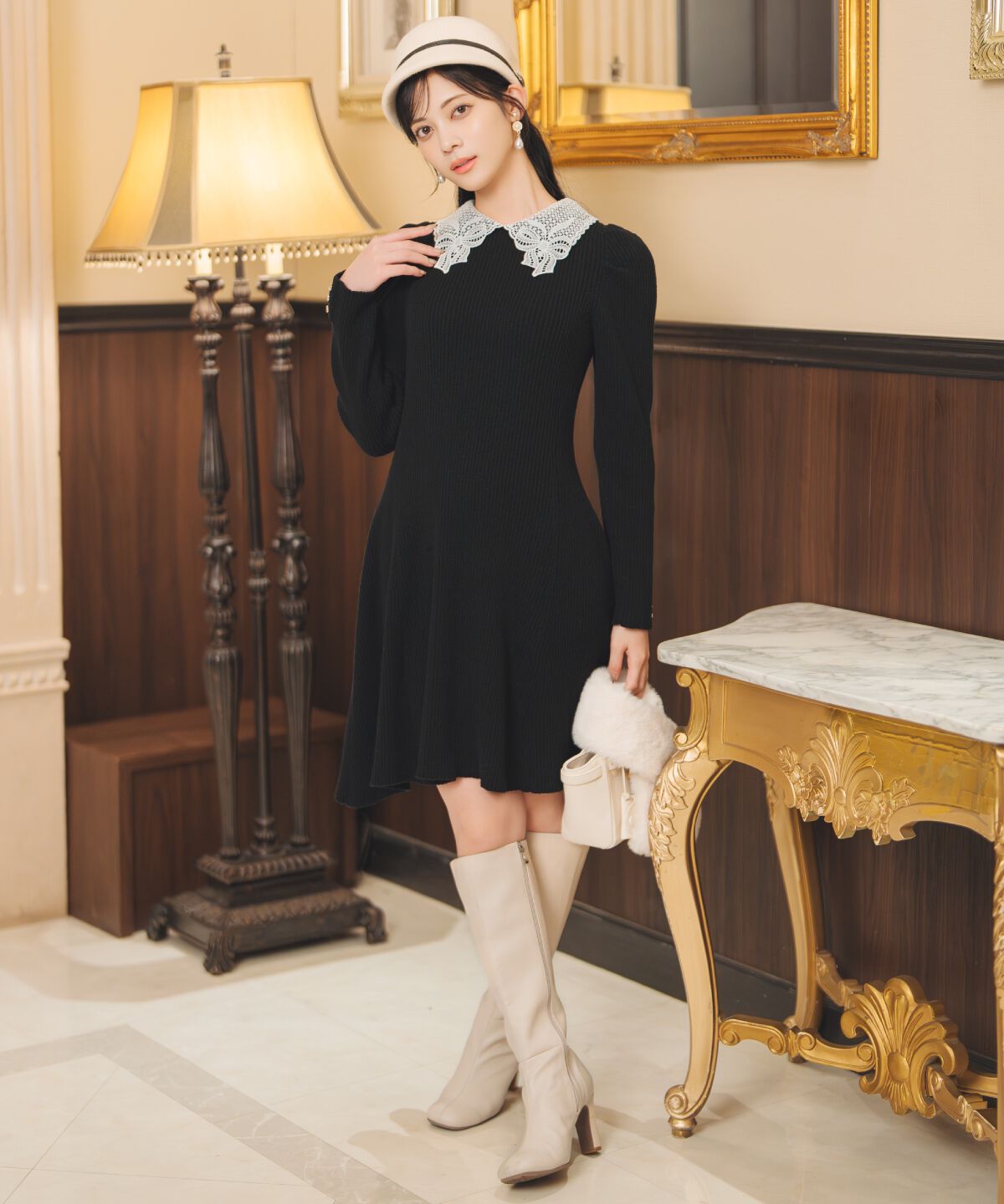 WILLSELECTION「リボンレースカラーニットワンピース」|ワンピース|