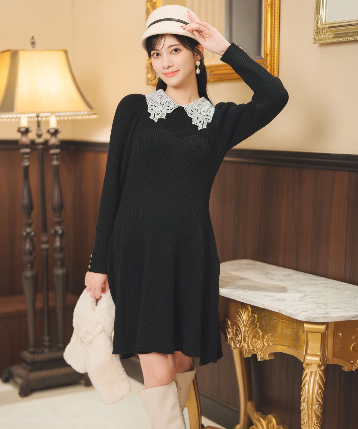 WILLSELECTION「リボンレースカラーニットワンピース」|ワンピース|