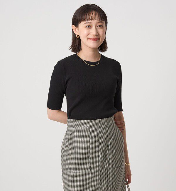 UNITED ARROWS green label relaxing「＜1_OF MINE＞リブ クルーネック 5分袖 ニット プルオーバー」|ニット・セーター|