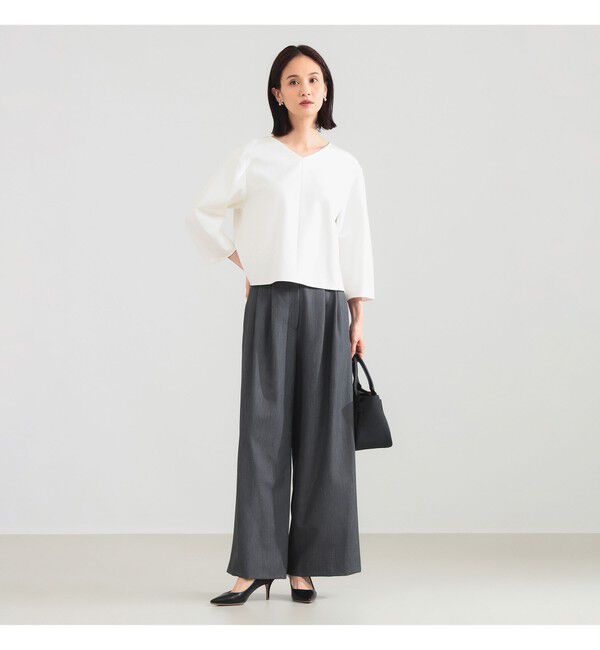 Demi-Luxe BEAMS 「レーヨン ナイロン ポンチ Vネック プルオーバー」|Tシャツ・カットソー|