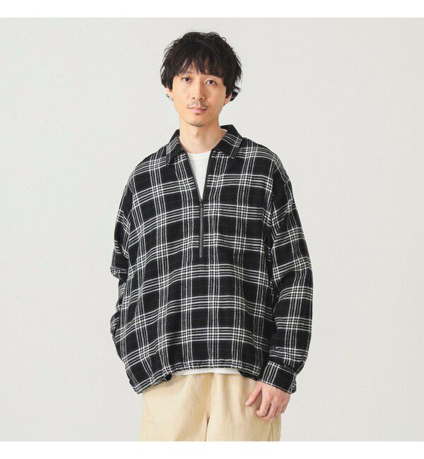 BEAMS「ワイドフィット チェック プルオーバーシャツ」|シャツ・ブラウス|BLACK_CHK