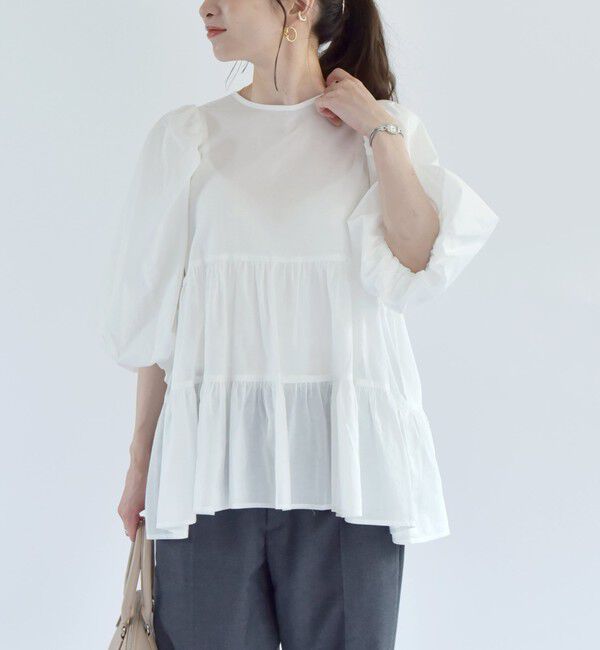 quaranciel「quaranciel:〈手洗い可能〉ボイル パフスリーブ ティアード ブラウス」|シャツ・ブラウス|ホワイト