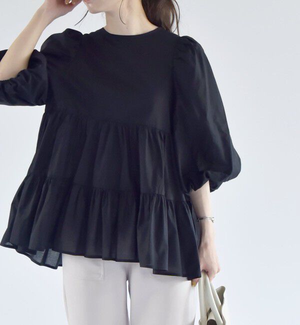 quaranciel「quaranciel:〈手洗い可能〉ボイル パフスリーブ ティアード ブラウス」|シャツ・ブラウス|ブラック